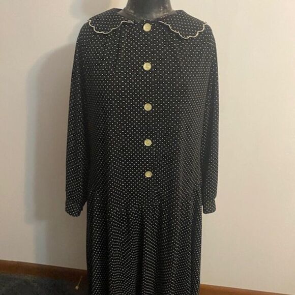 Gammon Vintage Black/White Polka-dot front button dress, size 18 1/2 - Picture 1 of 5